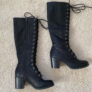 Nine West Black Tall Combat Boots Size 5.5